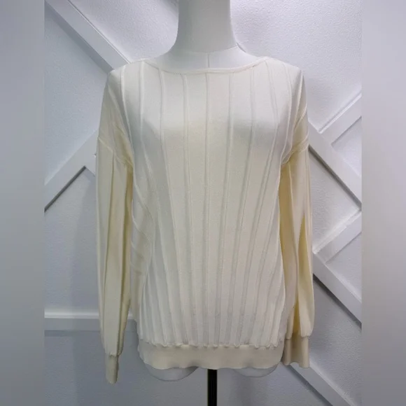 Chico’s Pleated Long Sleeve Sweater Cream Size 1 (Medium) - Picture 2 of 11